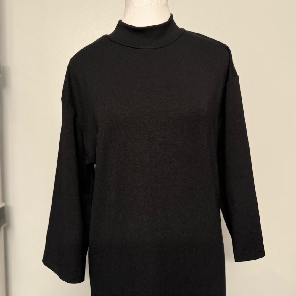 Zara Women’s Mock Neck Midi Dress Black 3/4‎ Sleeves Size S